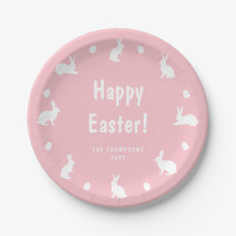 Pink And White Bunnies And Eggs Happy Easter Pappteller