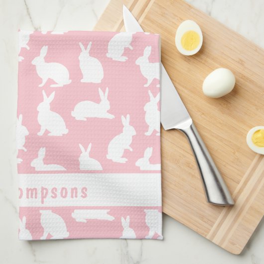 Pink And White Bunny Pattern And Name Easter Geschirrtuch (Viertel Falte)