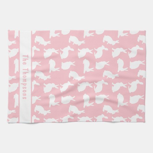 Pink And White Bunny Pattern And Name Easter Geschirrtuch (Horizontal)
