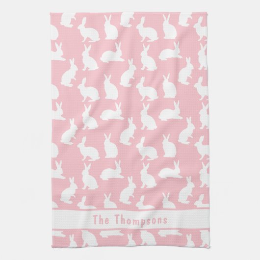 Pink And White Bunny Pattern And Name Easter Geschirrtuch (Vertikal)