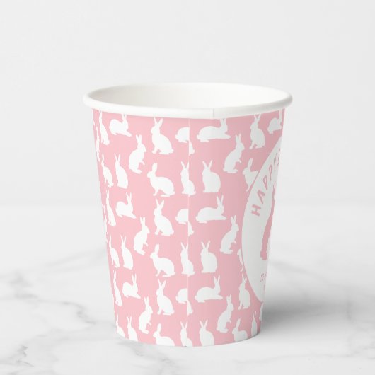 Pink And White Bunny Rabbit Pattern Happy Easter Pappbecher (Rechts)