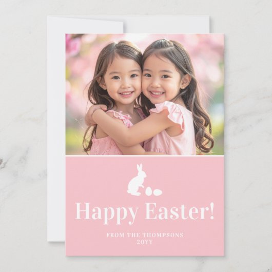 Pink And White Bunny With Custom Photo Easter Karte (Vorderseite)