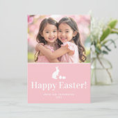 Pink And White Bunny With Custom Photo Easter Karte (Stehend Vorderseite)