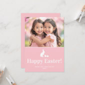 Pink And White Bunny With Custom Photo Easter Karte (Vorderseite/Rückseite Beispiel)