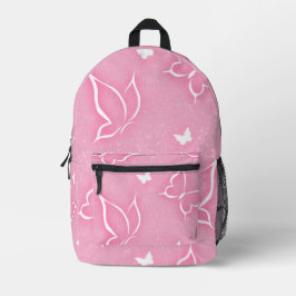 Pink and White Butterflies Sparkle Pink Background Bedruckter Rucksack
