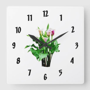 Pink and White Calla Lilies Quadratische Wanduhr