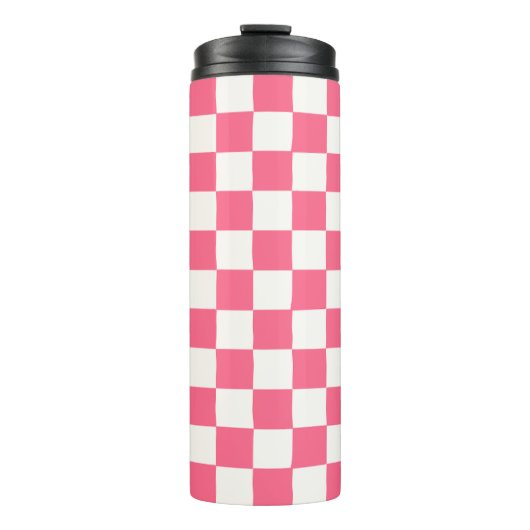 Pink and White Checkered Pattern Thermosbecher (Vorderseite)