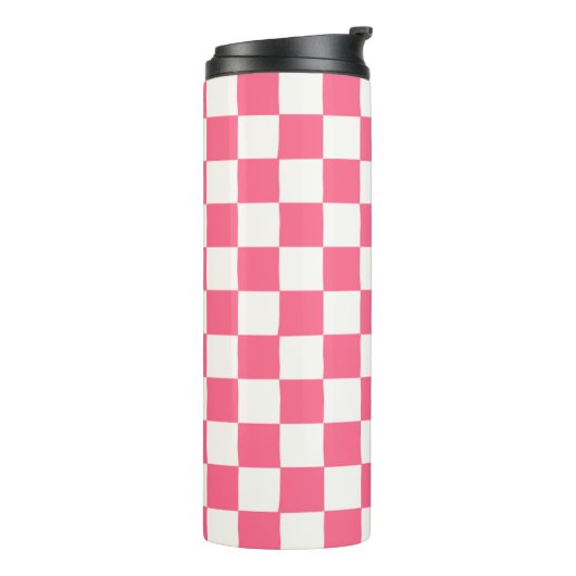 Pink and White Checkered Pattern Thermosbecher (Nach links gedreht)