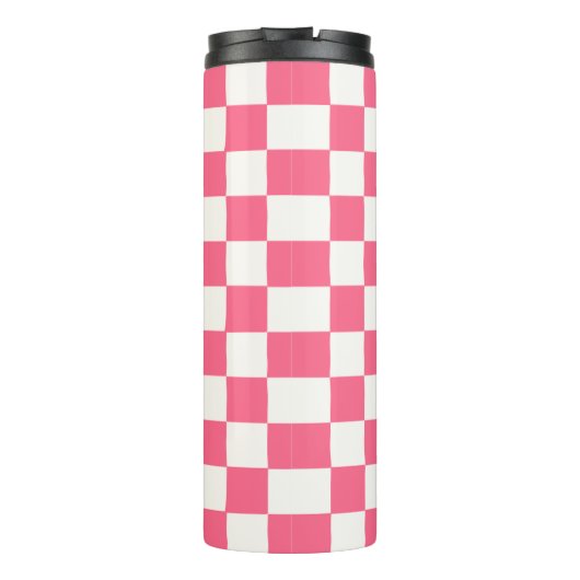 Pink and White Checkered Pattern Thermosbecher (Rückseite)