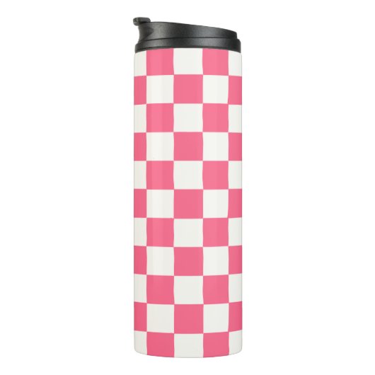 Pink and White Checkered Pattern Thermosbecher (Nach rechts gedreht)