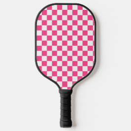 Pink and White Checkered Print Pickleball Schläger