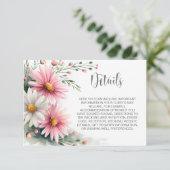Pink and White Daisies Wedding Details Begleitkarte (Stehend Vorderseite)