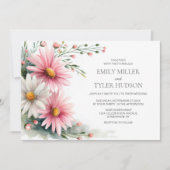 Pink and White Daisies Wedding Einladung (Vorderseite)