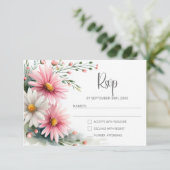 Pink and White Daisies Wedding RSVP Karte (Stehend Vorderseite)