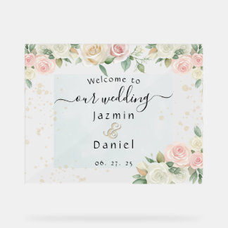 Pink And White Dusky Blooms Wedding Sign Acrylschild