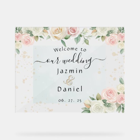 Pink And White Dusky Blooms Wedding Sign Acrylschild (Vorderseite)