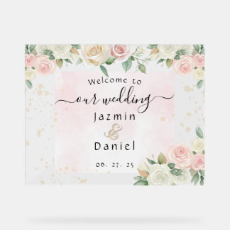 Pink And White Dusky Blooms Wedding Sign Acrylschild