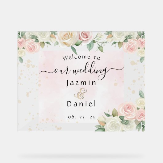 Pink And White Dusky Blooms Wedding Sign Acrylschild (Vorderseite)