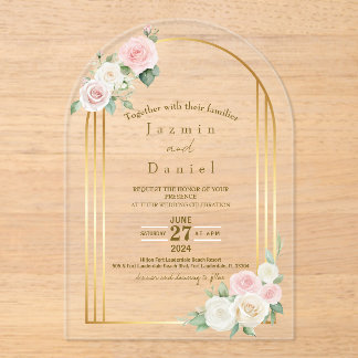 Pink And White Dusky Rose Blooms Gold Wedding  Acryleinladungen