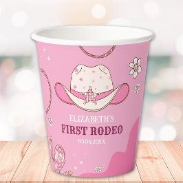 Pink and White First Rodeo Birthday Theme Pappbecher