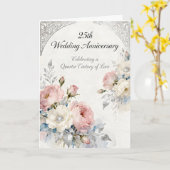 Pink and White Flowers 25th Wedding Anniversary Karte (Gelbe Blume)