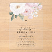 Pink and white flowers first holy communion acryleinladungen (Vorderseite)