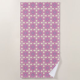 Pink and white geometric mandala patterned strandtuch