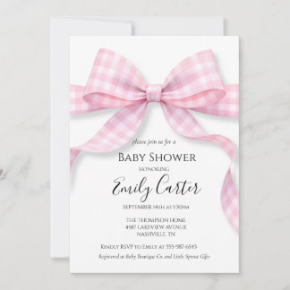 Pink and White Gingham Bow Baby Shower Invitation Einladung