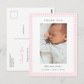 Pink and white Gingham Girl Birth Announcement Postkarte (Vorne/Hinten)