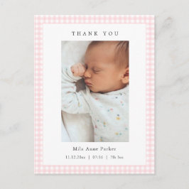 Pink and white Gingham Girl Birth Announcement Postkarte