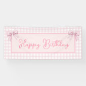 Pink and White Gingham Happy Birthday Banner (Horizontal)