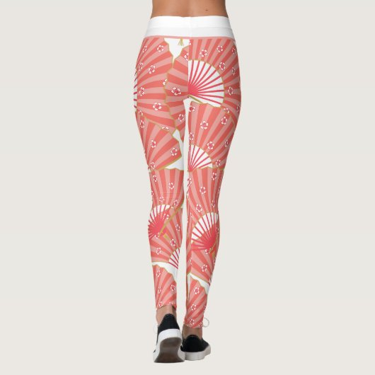 Pink and White Japanese Pattern Leggings (Rückseite)