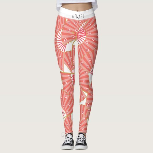 Pink and White Japanese Pattern Leggings (Vorderseite)