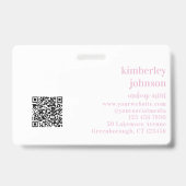 Pink and White Monogram QR Code Makeup Artist ID Ausweis (Back)