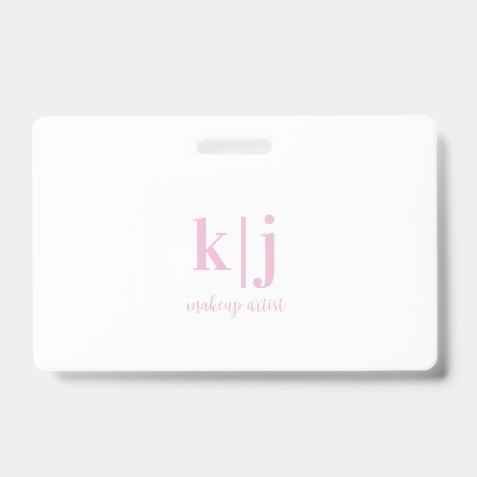 Pink and White Monogram QR Code Makeup Artist ID Ausweis (Front)