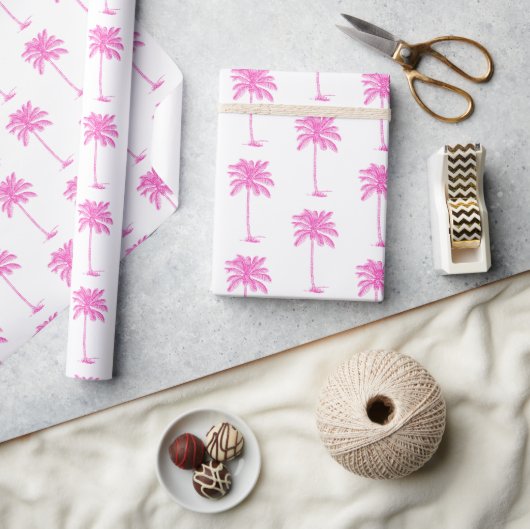 Pink and White Palm Palmetto Tree Geschenkpapier (Kunsthandwerk)