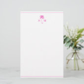 Pink and White Palm Palmetto Tree Monogram Briefpapier (Stehend Vorderseite)