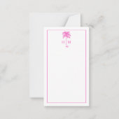 Pink and White Palm Palmetto Tree Monogram Mitteilungskarte (Vorderseite)