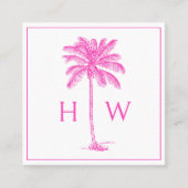 Pink and White Palm Palmetto Tree Monogram Quadratische Visitenkarte (Vorderseite)