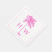 Pink and White Palm Palmetto Tree Monogram Serviette (Ecke)