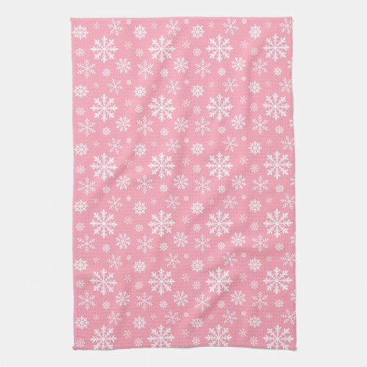 Pink And White Pattern Of Winter Snowflakes Geschirrtuch (Vertikal)
