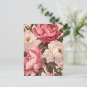 pink and white peony flowers with green leaves postkarte (Stehend Vorderseite)