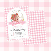 Pink and White photo Minimalist first birthday Einladung