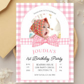 Pink and White photo Minimalist first birthday Einladung