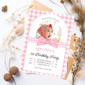 Pink and White photo Minimalist first birthday Einladung