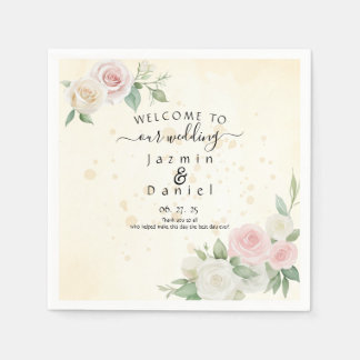 Pink and White Rose Dusky Blooms Program Fans Serviette