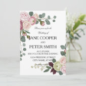 Pink and white roses Budget Wedding Invitation Einladung (Stehend Vorderseite)