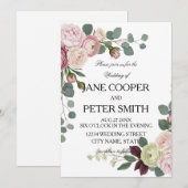 Pink and white roses Budget Wedding Invitation Einladung (Vorne/Hinten)