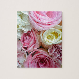 Pink and white roses floral bouquet puzzle
