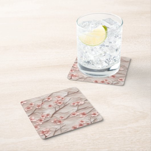 Pink and White Sakura Branches Custom Square Coast Rechteckiger Pappuntersetzer (Vor Ort)